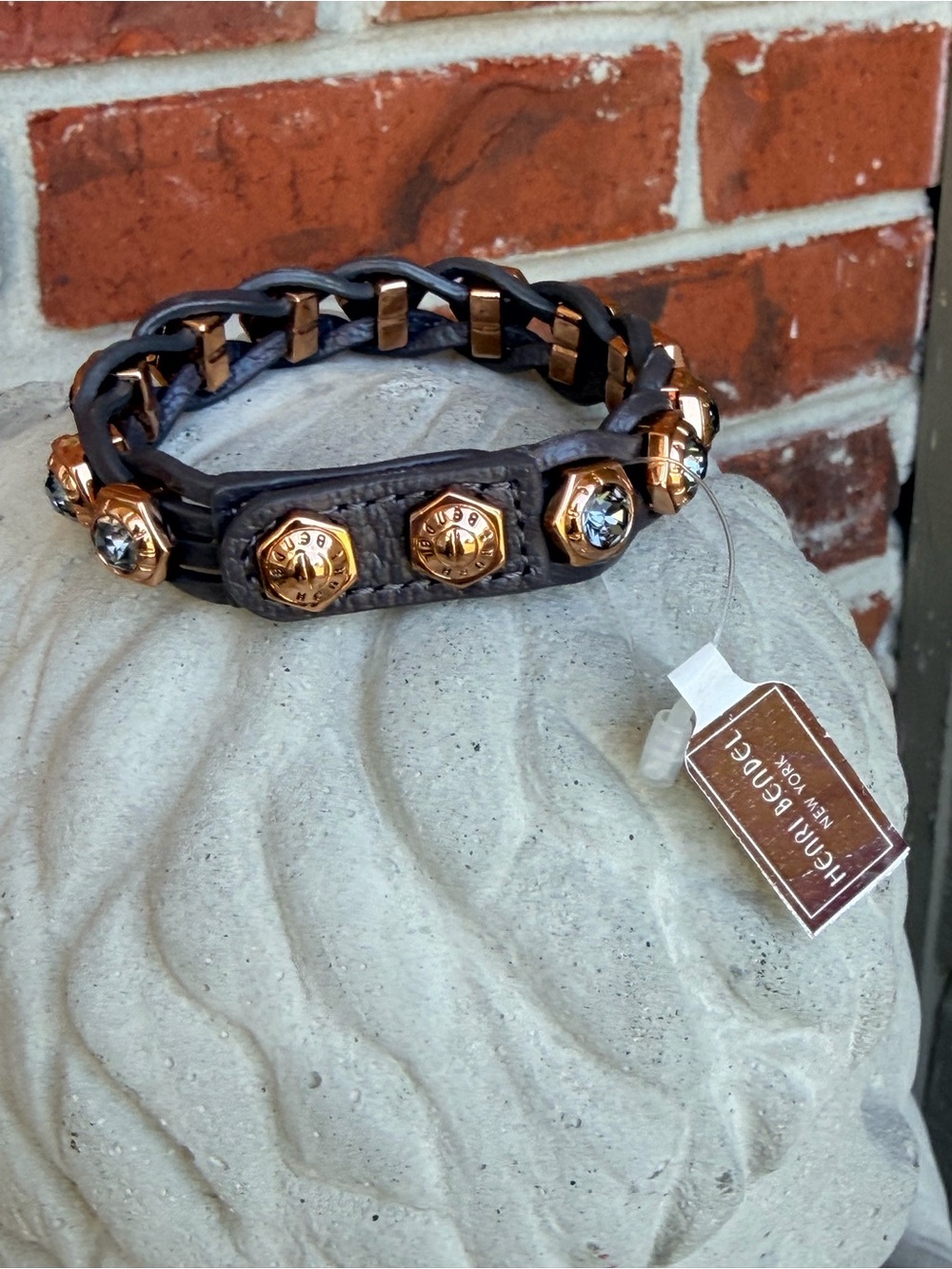 Vintage Henri Bendel Swarovski Crystal Leather Bracelet - Picture 8 of 9